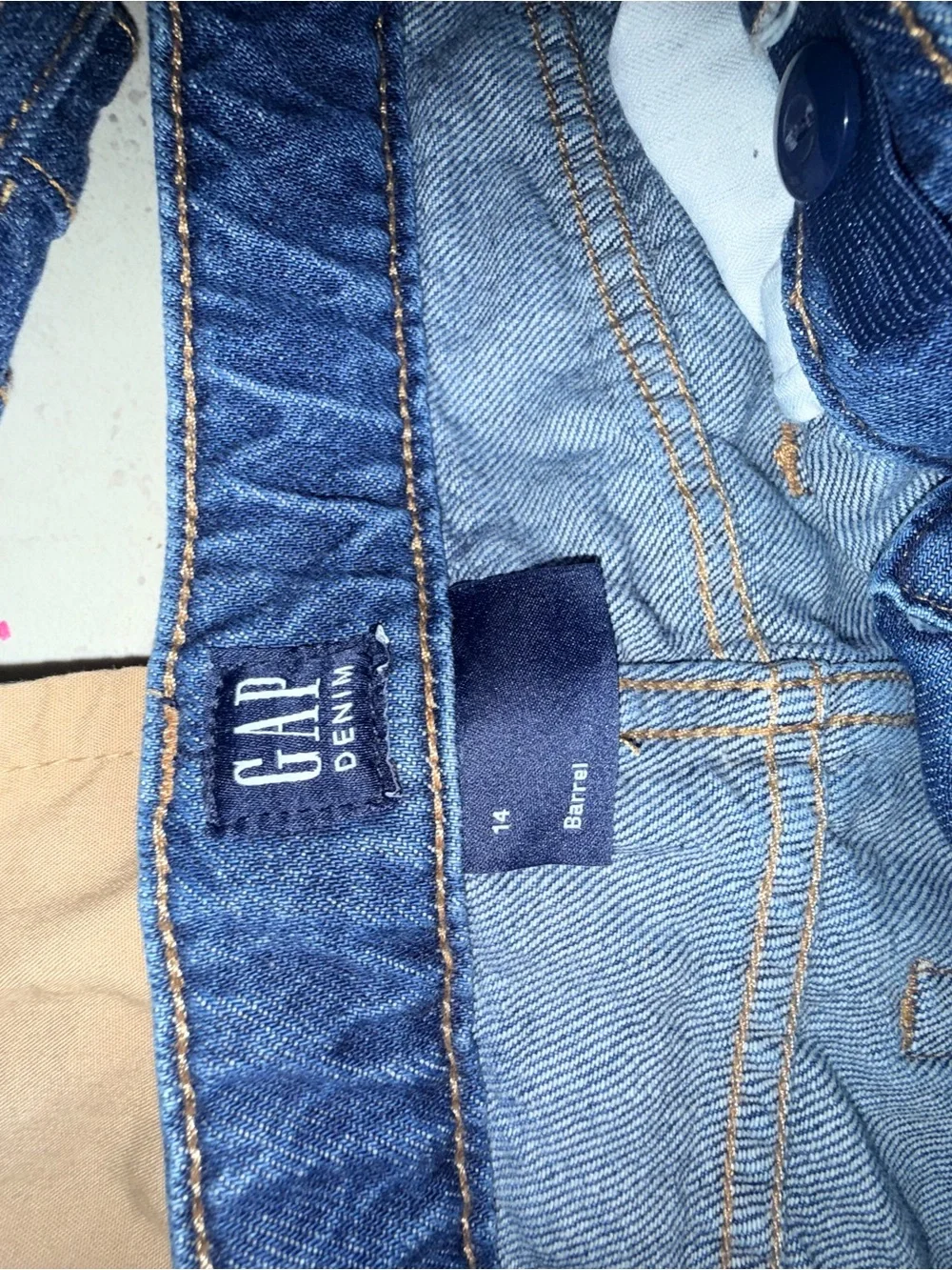 GAP Old Navy Kids Barrel, Straight, Wide-Leg Jeans in Dark Blue and Khaki Bundle
